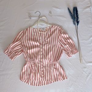 Madewell pink and white vertical stripe blouse with front buttons. Size XXS